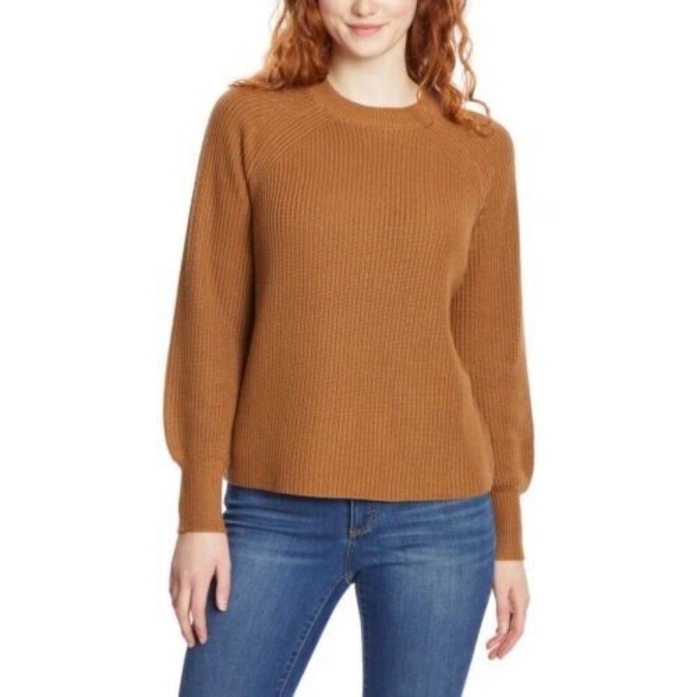 NWT DEFECT Jessica Simpson Women's Crew Neck Winter Sweater M Almond $50 2B285